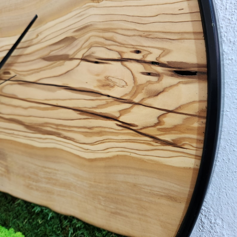 Olive Wood Wall Clock With Metal Frame And Preserved Moss BlackSeaResinWorks