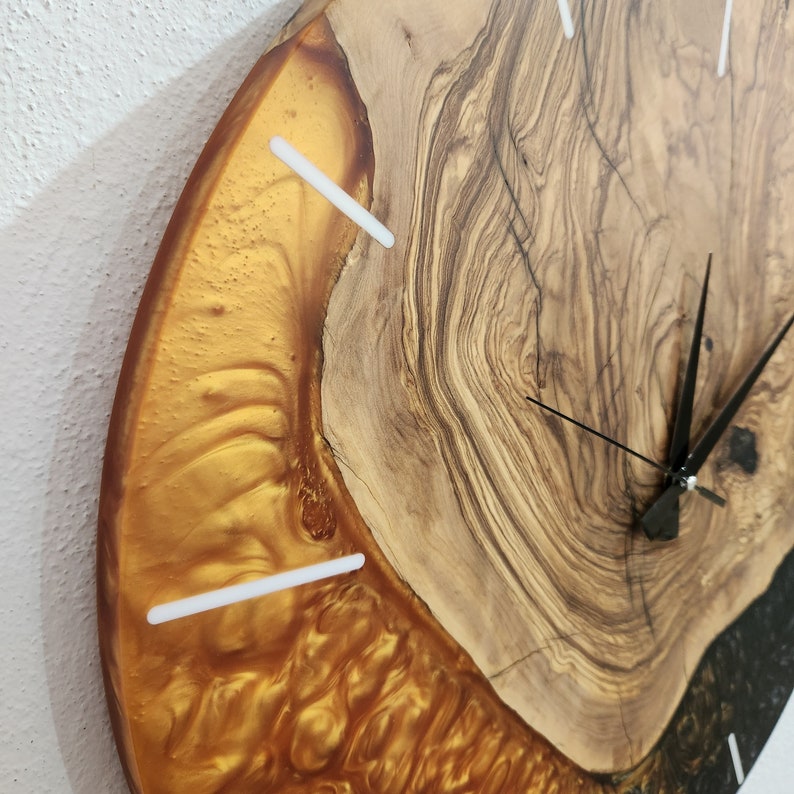Golden Night | Resin & Olive Wood Wall Clock