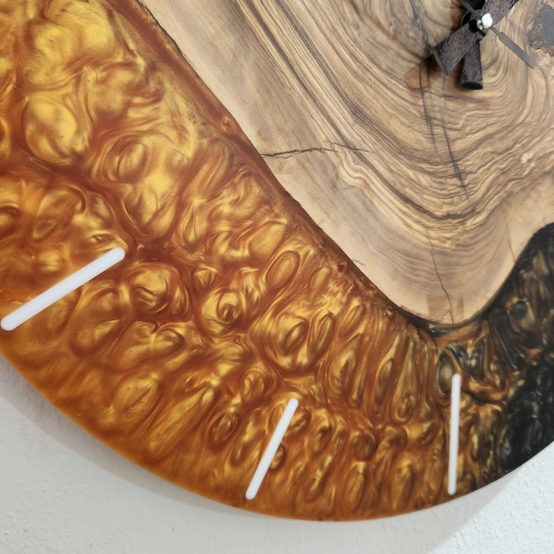 Golden Night | Resin & Olive Wood Wall Clock