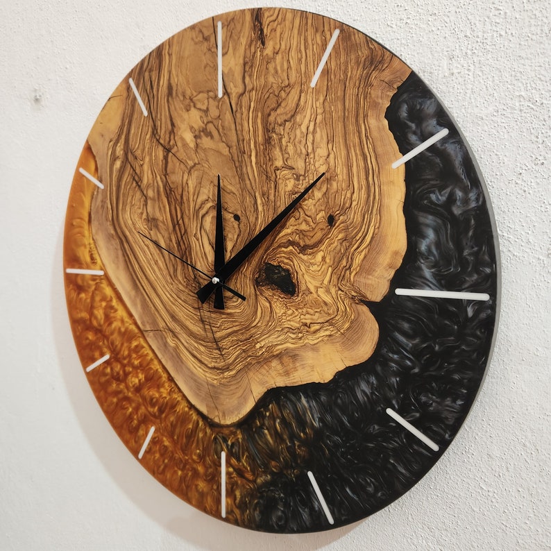 Golden Night | Resin & Olive Wood Wall Clock