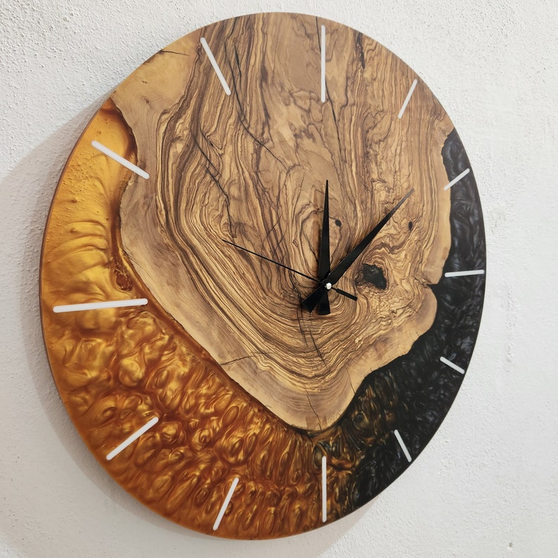 Golden Night | Resin & Olive Wood Wall Clock