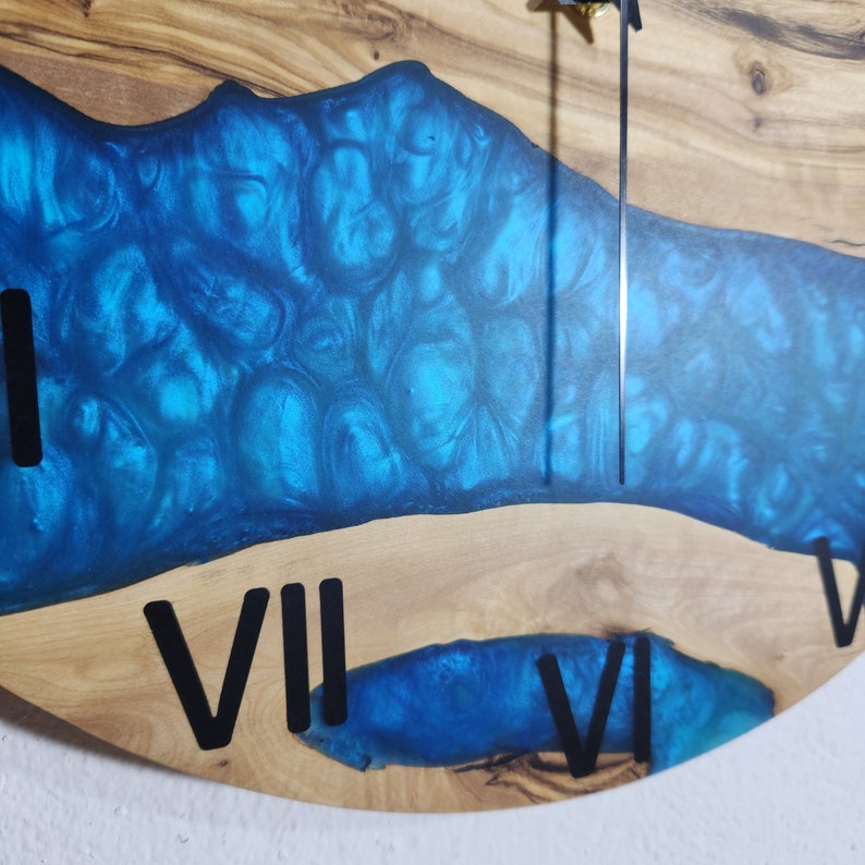 Aqua Roots | Resin & Olive Wood Wall Clock