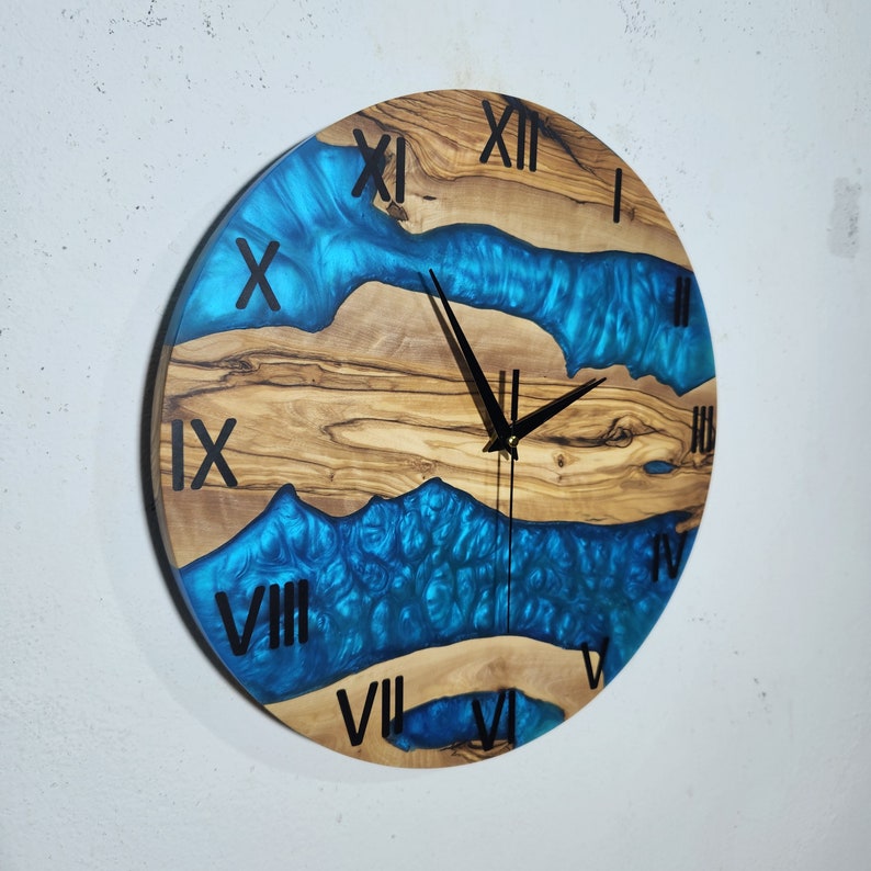 Aqua Roots | Resin & Olive Wood Wall Clock