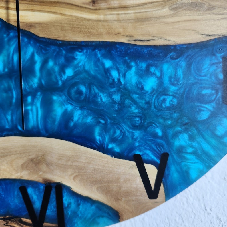 Aqua Roots | Resin & Olive Wood Wall Clock
