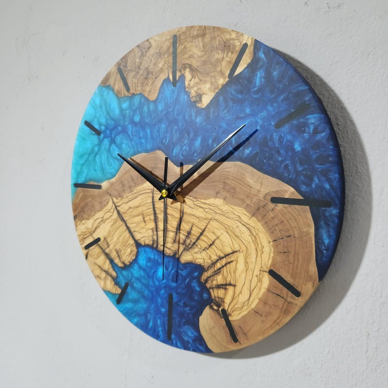 Blue Essence | Resin & Olive Wood Wall Clock