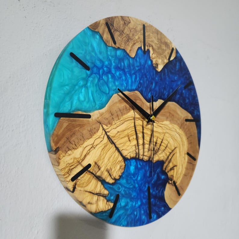 Blue Essence | Resin & Olive Wood Wall Clock