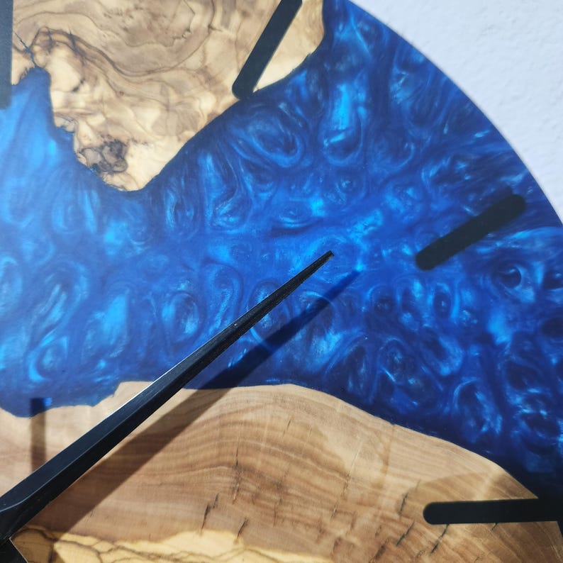 Blue Essence | Resin & Olive Wood Wall Clock