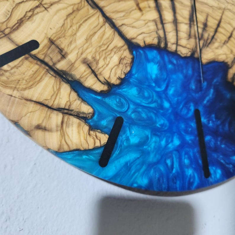 Blue Essence | Resin & Olive Wood Wall Clock
