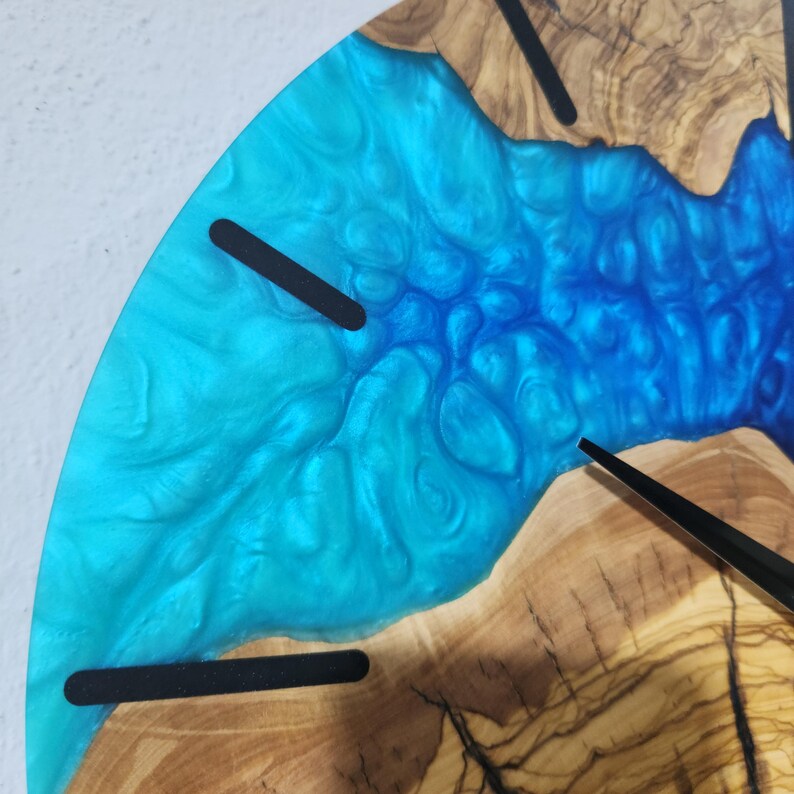 Blue Essence | Resin & Olive Wood Wall Clock