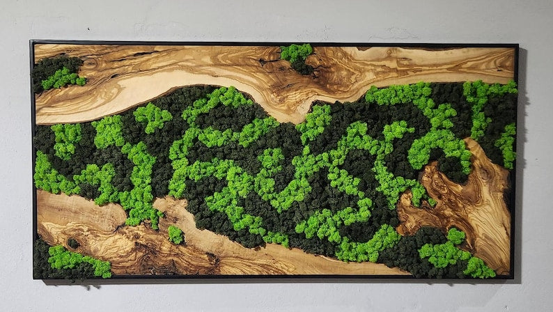 Nature’s River | Luxury Olive Wood & Preserved Moss Wall Art