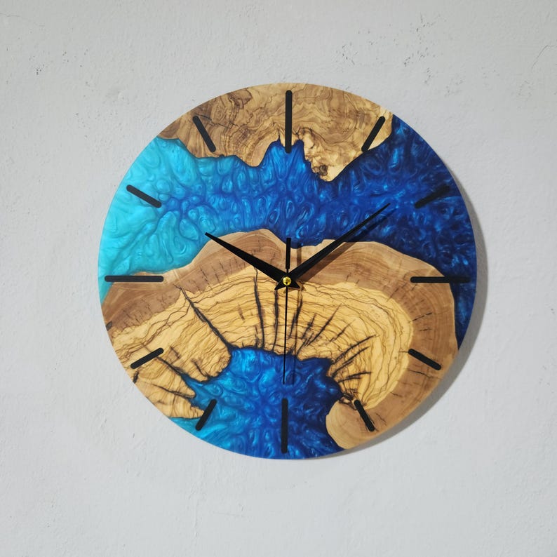 Blue Essence | Resin & Olive Wood Wall Clock