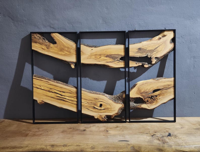 3 Piece Wood Wall Decor Set, 3 Piece Olive Wood Wall Decor, Wall Art, Wood Wall Art, Rustic Wall Art, Live Edge Wood Wall Decor, Wall Art BlackSeaResinWorks