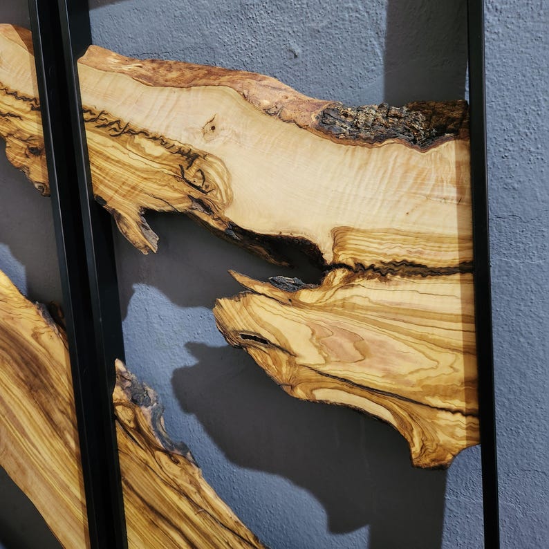 Set of 3 Metal and Wooden Wall Art, 3 Piece Olive Wood Wall Decor, Wall Art, Wood Wall Art, Rustic Wall Art, Live Edge Wood Wall Decor BlackSeaResinWorks
