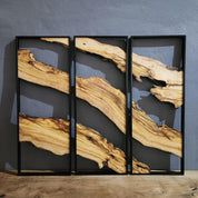 Set of 3 Metal and Wooden Wall Art, 3 Piece Olive Wood Wall Decor, Wall Art, Wood Wall Art, Rustic Wall Art, Live Edge Wood Wall Decor BlackSeaResinWorks