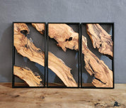 Set of 3 Metal and Wooden Wall Art, Olive Wood Wall Decor, Wood Wall Art, Rustic Wall Art, Live Edge Wood Decor, Modern Wall Art, Home Gift BlackSeaResinWorks