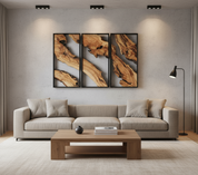 Set Of 3 Metal And Olive Wood Wall Art | Rustic Wall Art