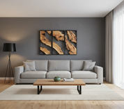 Set Of 3 Metal And Olive Wood Wall Art | Rustic Wall Art