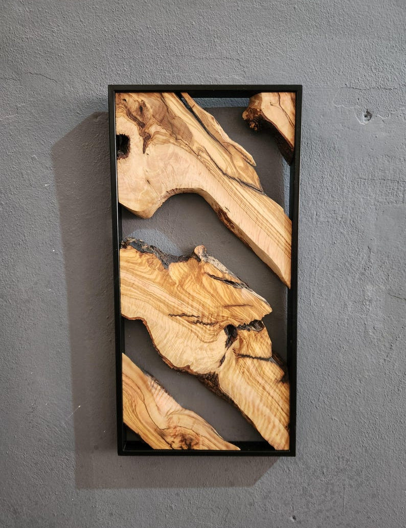 Metal and Wooden Wall Art, Olive Wood Wall Decor, Wall Art, Housewarming Gift, Wood Wall Art, Rustic Wall Art, Live Edge Wood Wall Decor BlackSeaResinWorks