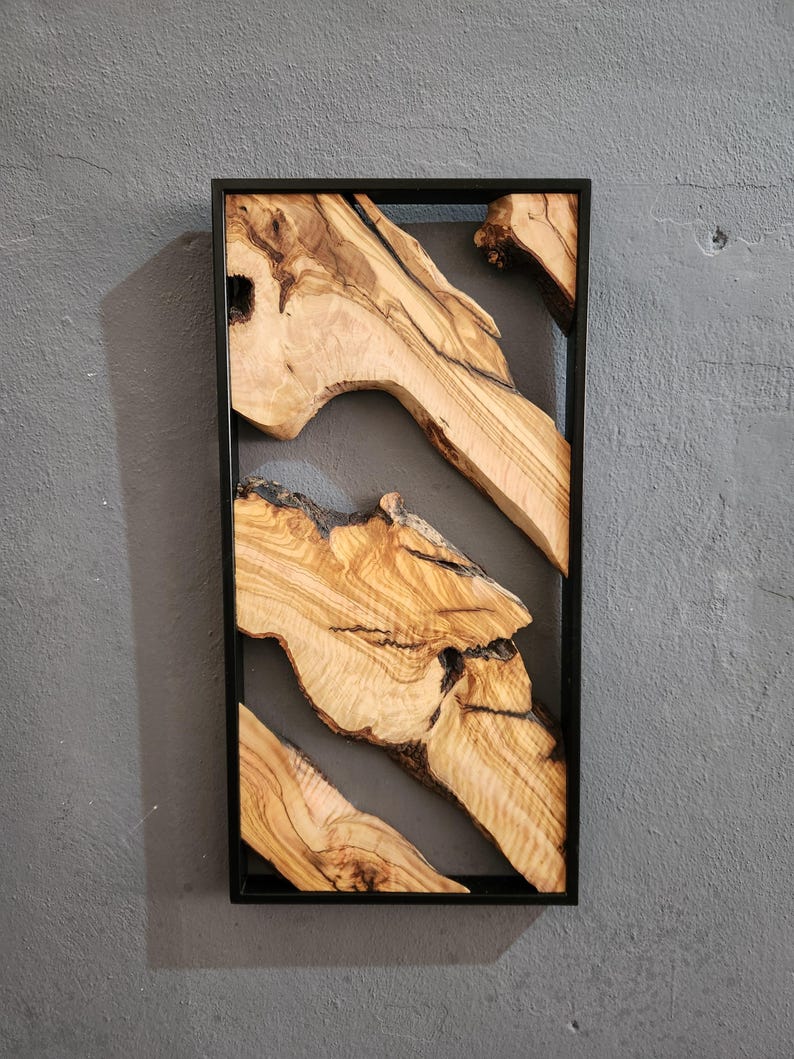 Metal and Wooden Wall Art, Olive Wood Wall Decor, Wall Art, Housewarming Gift, Wood Wall Art, Rustic Wall Art, Live Edge Wood Wall Decor BlackSeaResinWorks