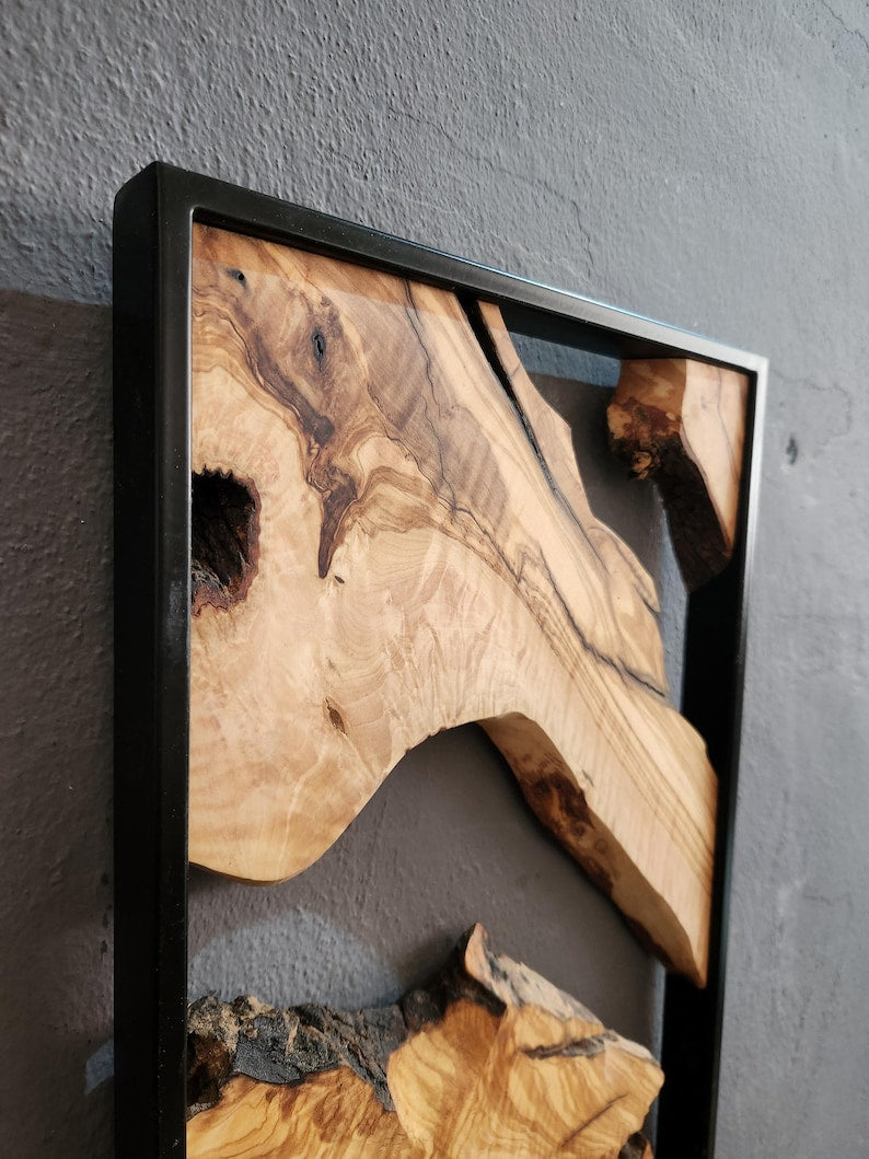 Metal and Wooden Wall Art, Olive Wood Wall Decor, Wall Art, Housewarming Gift, Wood Wall Art, Rustic Wall Art, Live Edge Wood Wall Decor BlackSeaResinWorks