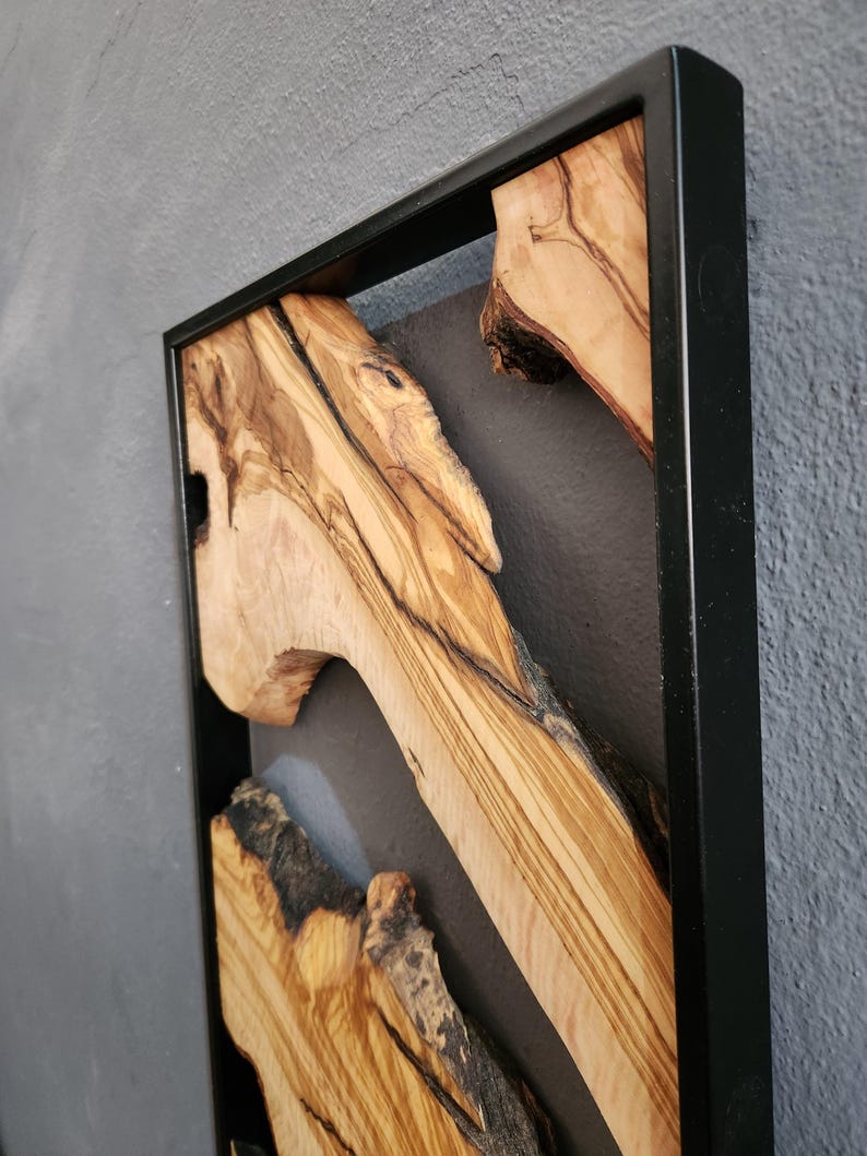 Metal and Wooden Wall Art, Olive Wood Wall Decor, Wall Art, Housewarming Gift, Wood Wall Art, Rustic Wall Art, Live Edge Wood Wall Decor BlackSeaResinWorks