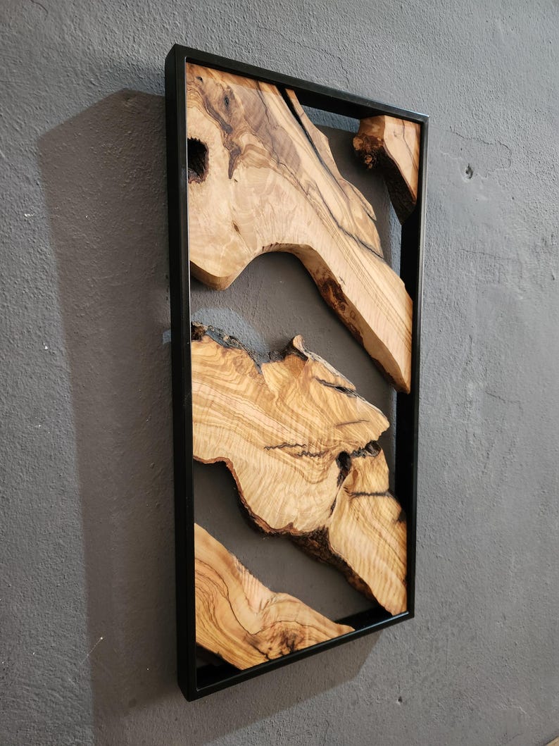 Metal and Wooden Wall Art, Olive Wood Wall Decor, Wall Art, Housewarming Gift, Wood Wall Art, Rustic Wall Art, Live Edge Wood Wall Decor BlackSeaResinWorks