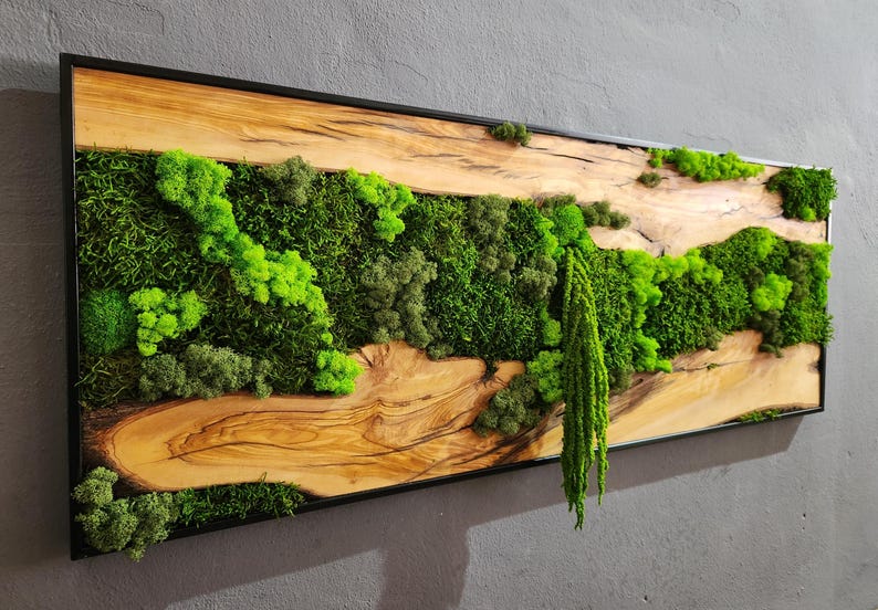 Moss And Olive Wood Wall Art Rustic Greenery Decor For Home BlackSeaResinWorks