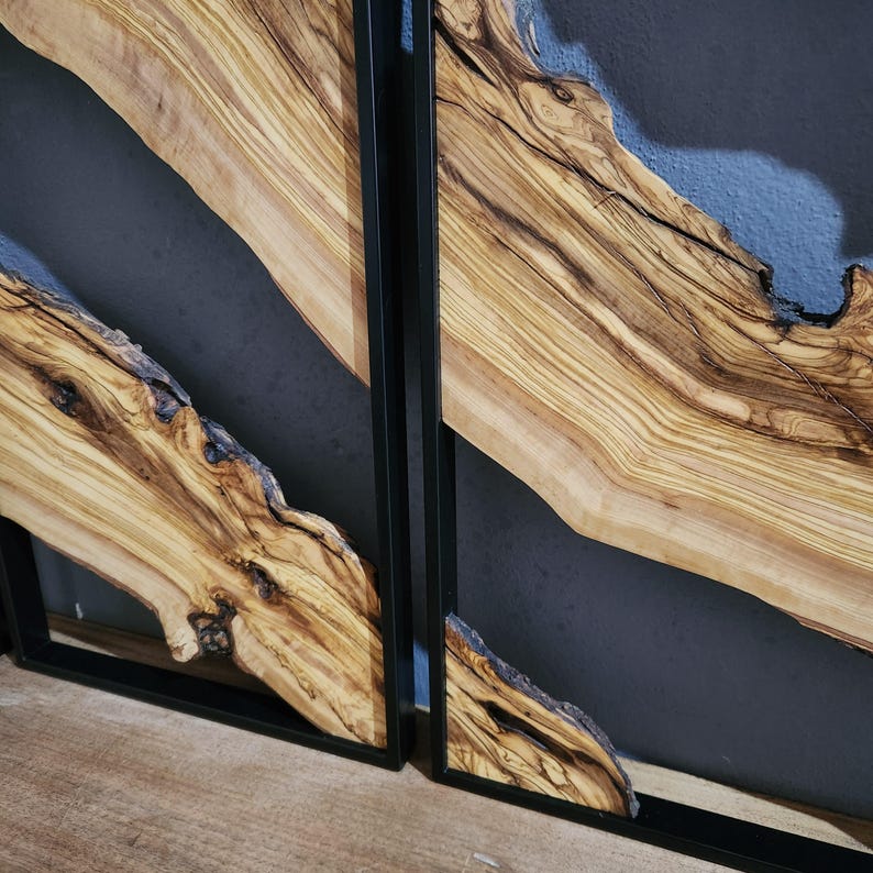 Set of 3 Metal and Wooden Wall Art, 3 Piece Olive Wood Wall Decor, Wall Art, Wood Wall Art, Rustic Wall Art, Live Edge Wood Wall Decor BlackSeaResinWorks