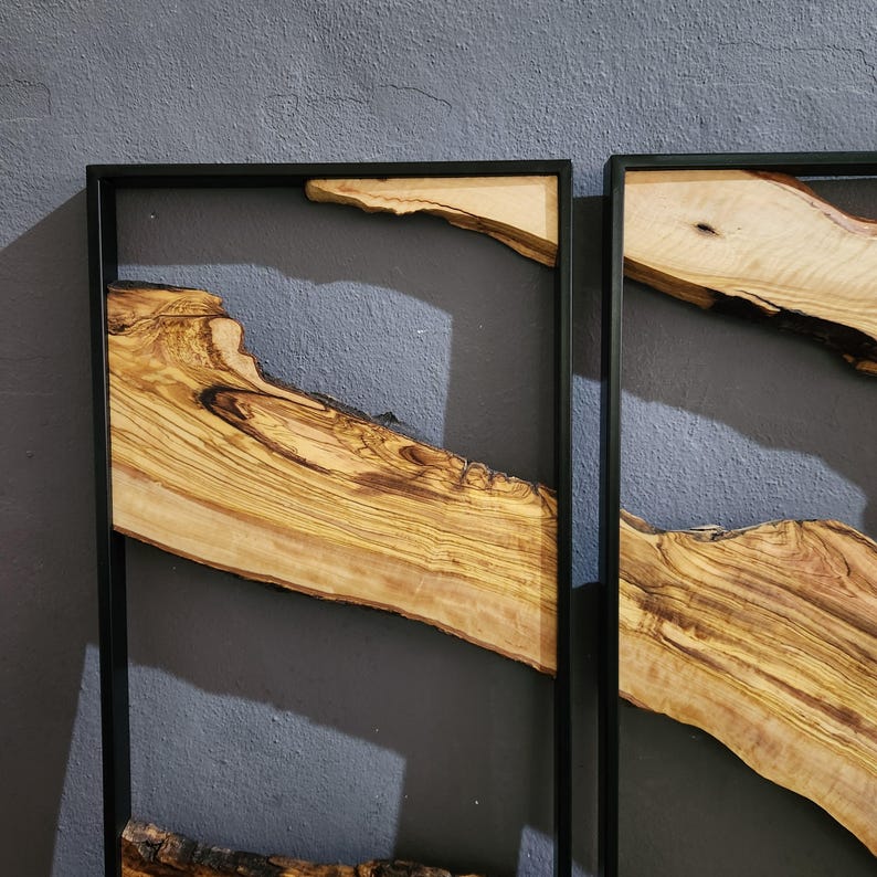 Set of 3 Metal and Wooden Wall Art, 3 Piece Olive Wood Wall Decor, Wall Art, Wood Wall Art, Rustic Wall Art, Live Edge Wood Wall Decor BlackSeaResinWorks