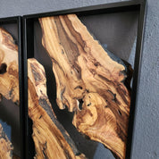 Set of 3 Metal and Wooden Wall Art, Olive Wood Wall Decor, Wood Wall Art, Rustic Wall Art, Live Edge Wood Decor, Modern Wall Art, Home Gift BlackSeaResinWorks
