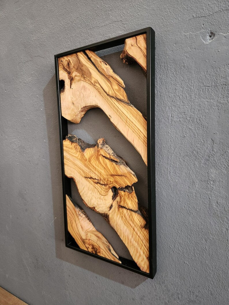 Metal and Wooden Wall Art, Olive Wood Wall Decor, Wall Art, Housewarming Gift, Wood Wall Art, Rustic Wall Art, Live Edge Wood Wall Decor BlackSeaResinWorks