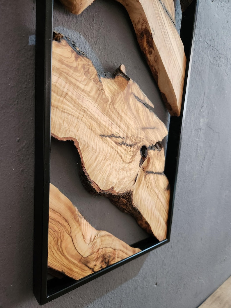 Metal and Wooden Wall Art, Olive Wood Wall Decor, Wall Art, Housewarming Gift, Wood Wall Art, Rustic Wall Art, Live Edge Wood Wall Decor BlackSeaResinWorks