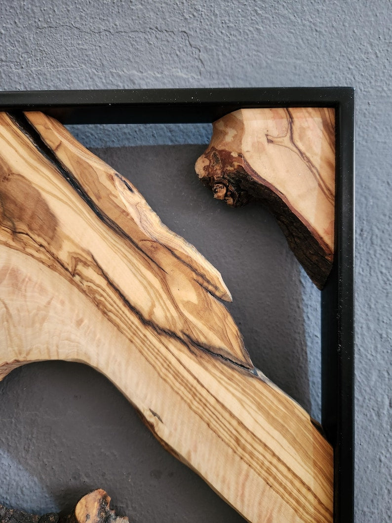Metal and Wooden Wall Art, Olive Wood Wall Decor, Wall Art, Housewarming Gift, Wood Wall Art, Rustic Wall Art, Live Edge Wood Wall Decor BlackSeaResinWorks