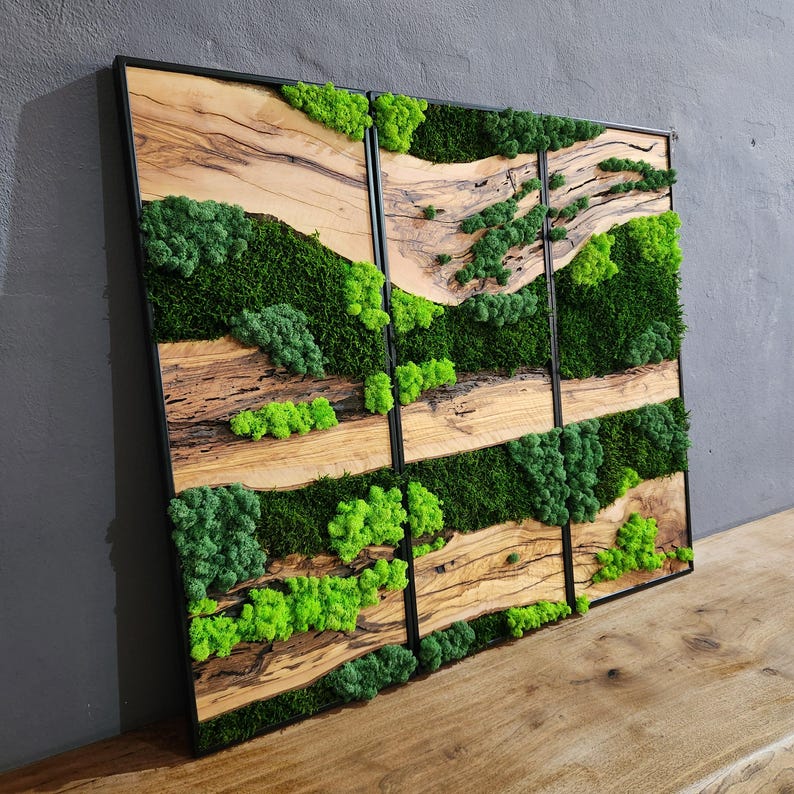 Green Horizon | Olive Wood and Pereserved Moss Wall Decor