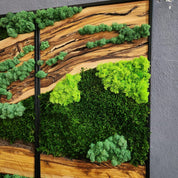 Green Horizon | Olive Wood and Pereserved Moss Wall Decor