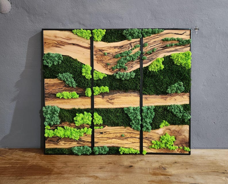 Green Horizon | Olive Wood and Pereserved Moss Wall Decor