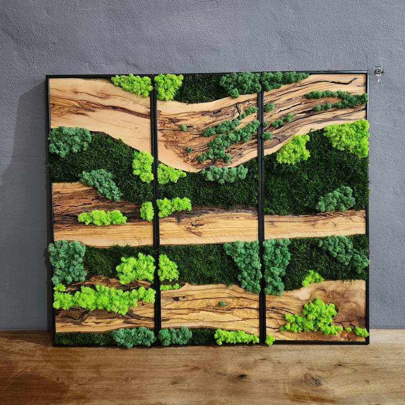 Green Horizon | Olive Wood and Pereserved Moss Wall Decor