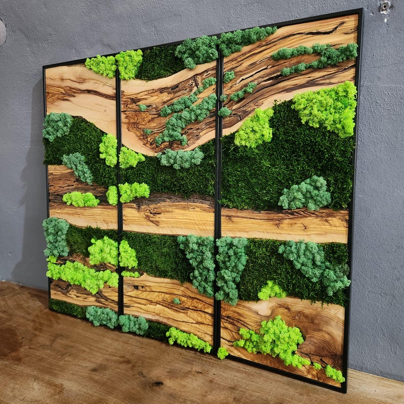 Green Horizon | Olive Wood and Pereserved Moss Wall Decor