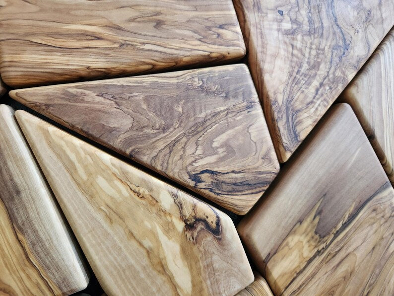 Olive Wood Wall Art | Geometric Mosaic Wooden Wall Panel