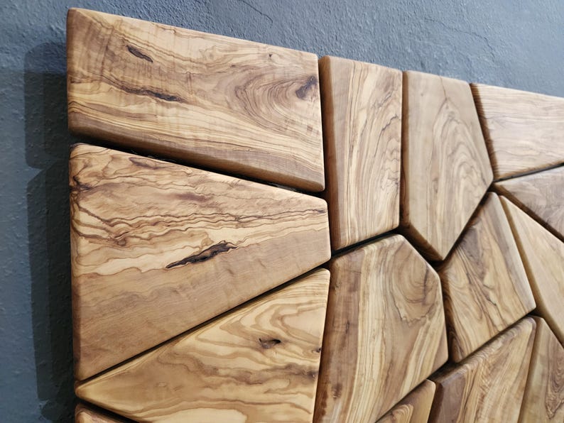 Olive Wood Wall Art | Geometric Mosaic Wooden Wall Panel