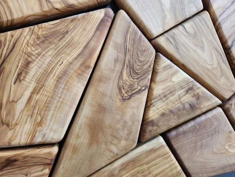 Olive Wood Wall Art | Geometric Mosaic Wooden Wall Panel