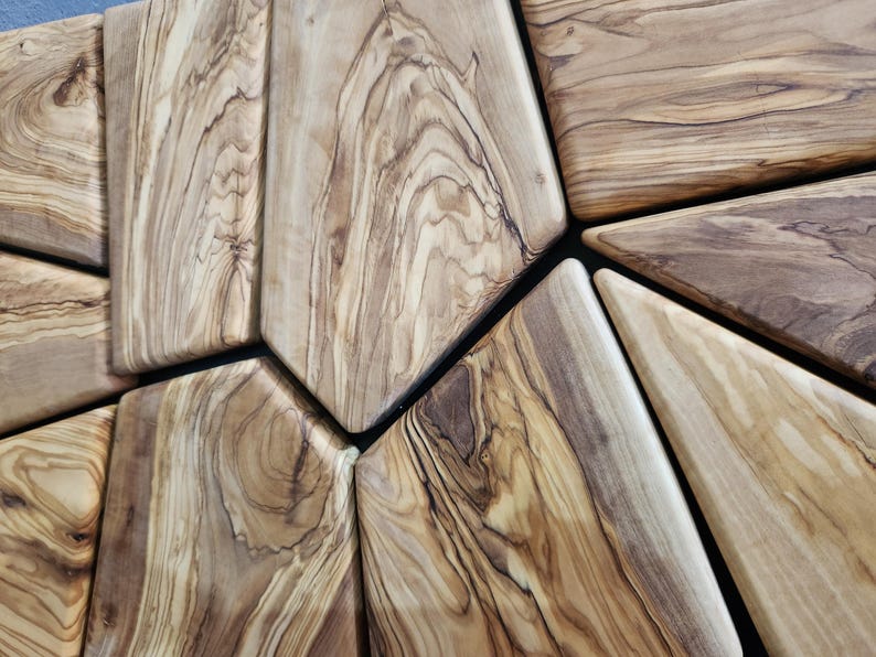 Olive Wood Wall Art | Geometric Mosaic Wooden Wall Panel