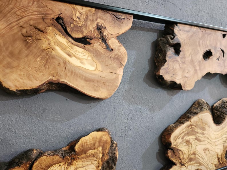 Natural Wood Wall Art with Live Edge Design in Black Frame