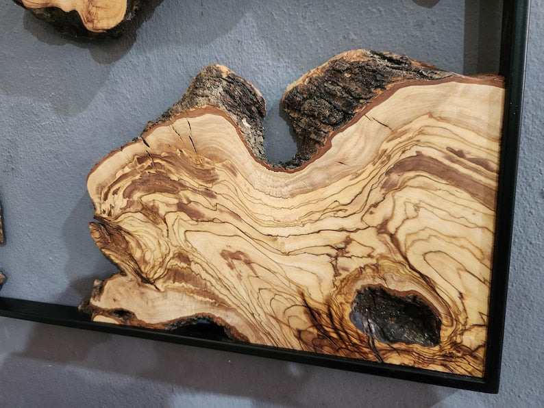 Natural Wood Wall Art with Live Edge Design in Black Frame