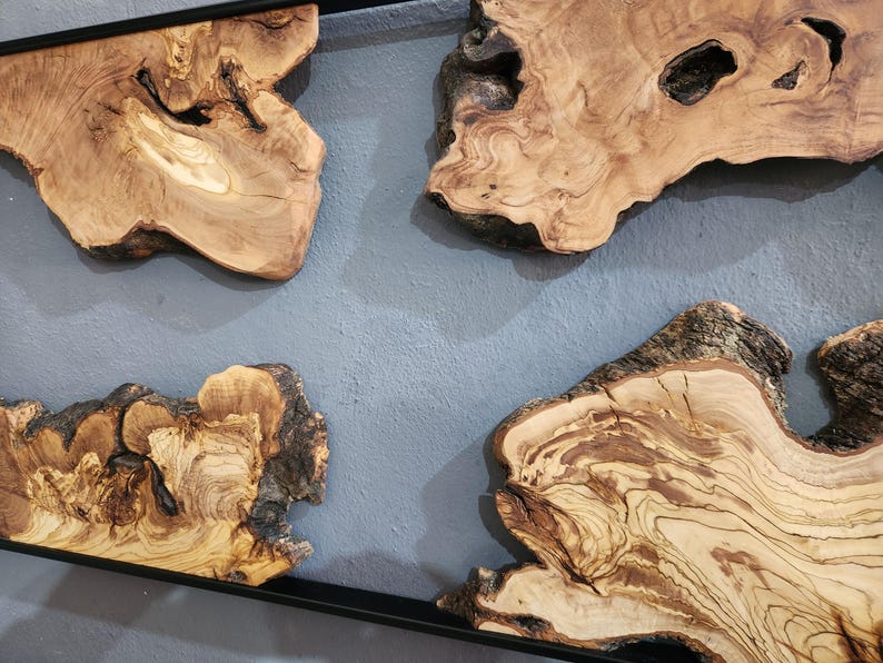 Natural Wood Wall Art with Live Edge Design in Black Frame