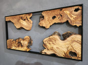 Natural Wood Wall Art with Live Edge Design in Black Frame