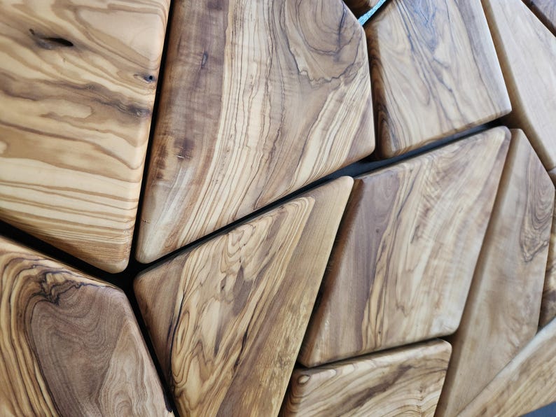 Olive Wood Wall Art | Geometric Mosaic Wooden Wall Panel