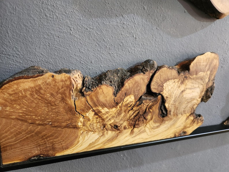 Natural Wood Wall Art with Live Edge Design in Black Frame