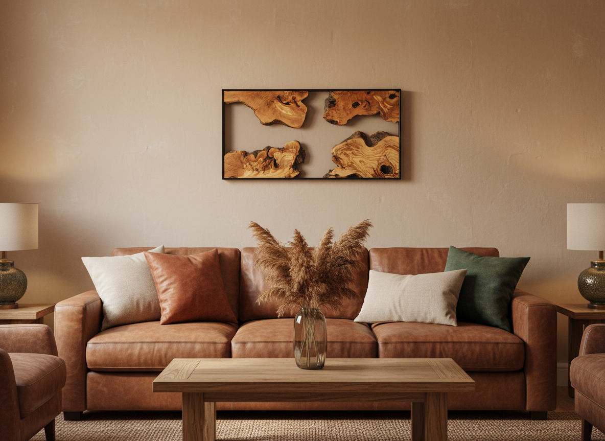 Natural Wood Wall Art with Live Edge Design in Black Frame
