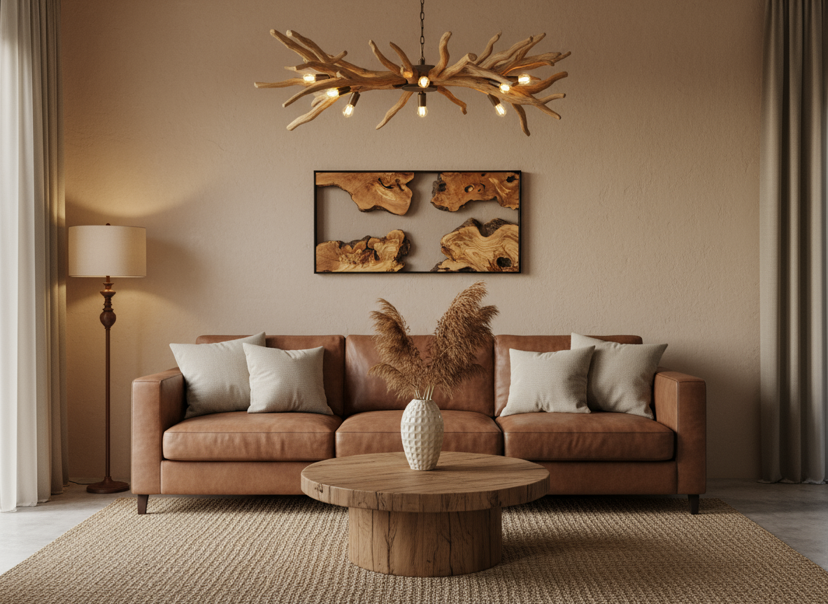 Natural Wood Wall Art with Live Edge Design in Black Frame